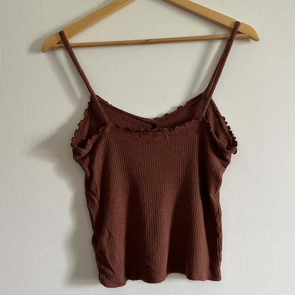 Urban Outfitters Project Social T Brown Ribbed Ruffle Dainty Tank Top Size M EUC - Picture 6 of 9